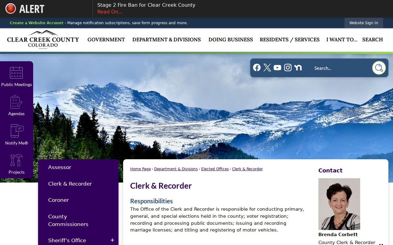 Clear Creek County Clerk of Court and County Clerk record office page