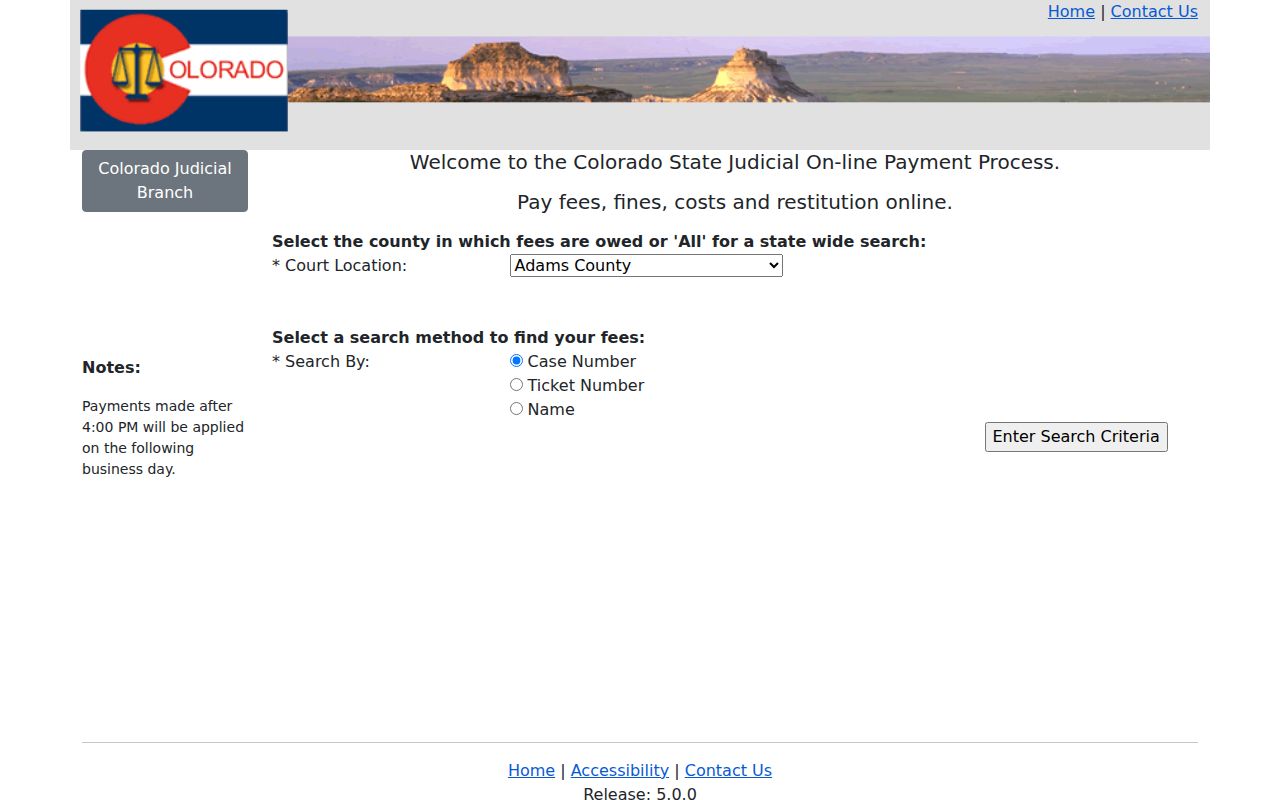 Colorado Judicial Online Payment System for Clear Creek County court dockets