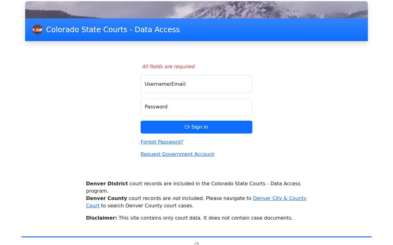 Colorado State Courts Data Access for Clear Creek County court records