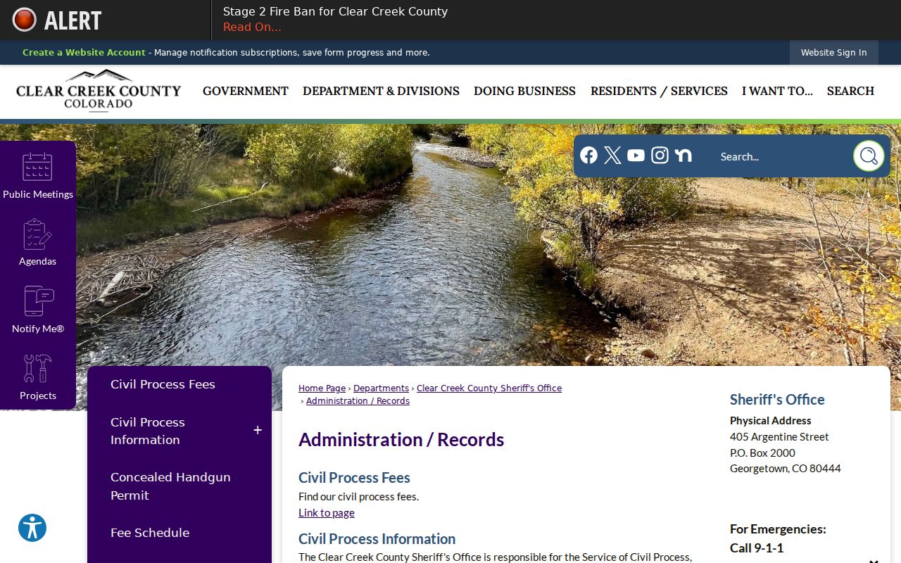 Clear Creek County criminal court records sheriff administration records page