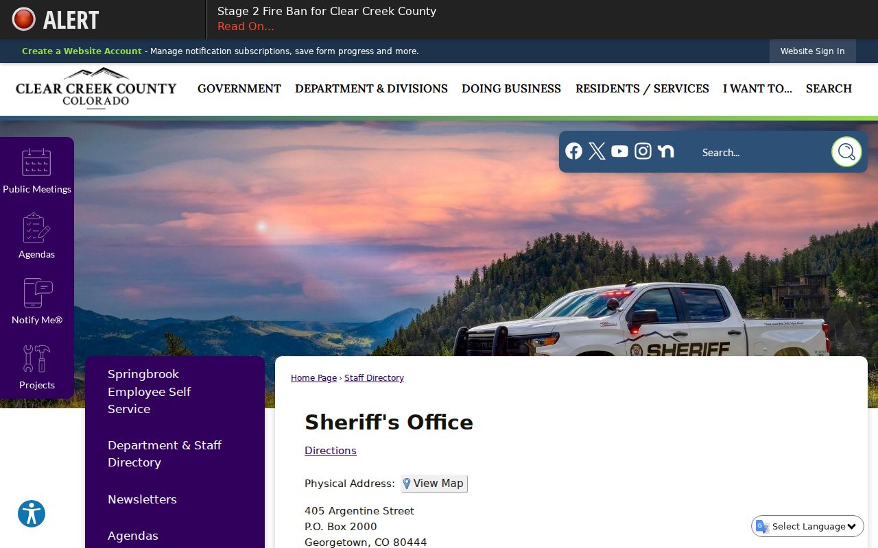 Clear Creek County criminal court records sheriff staff directory