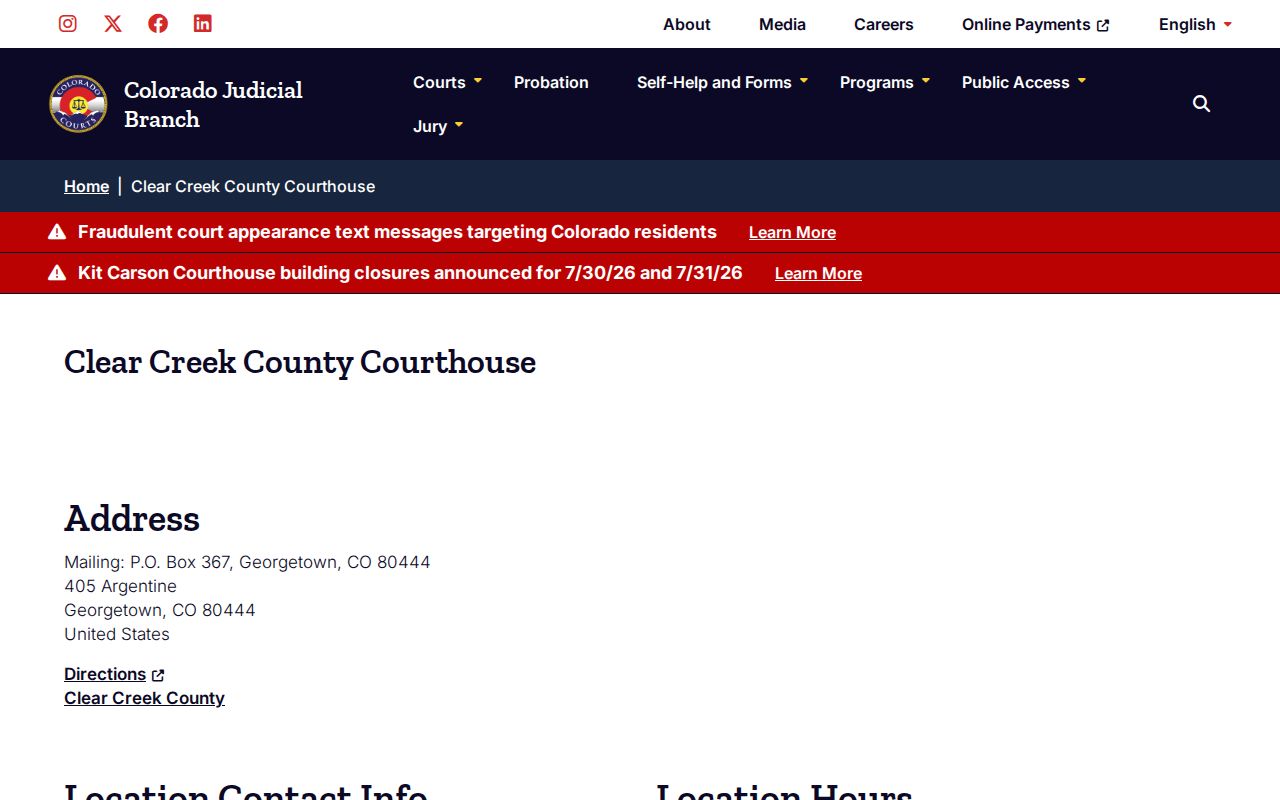 Clear Creek County court records courthouse location details