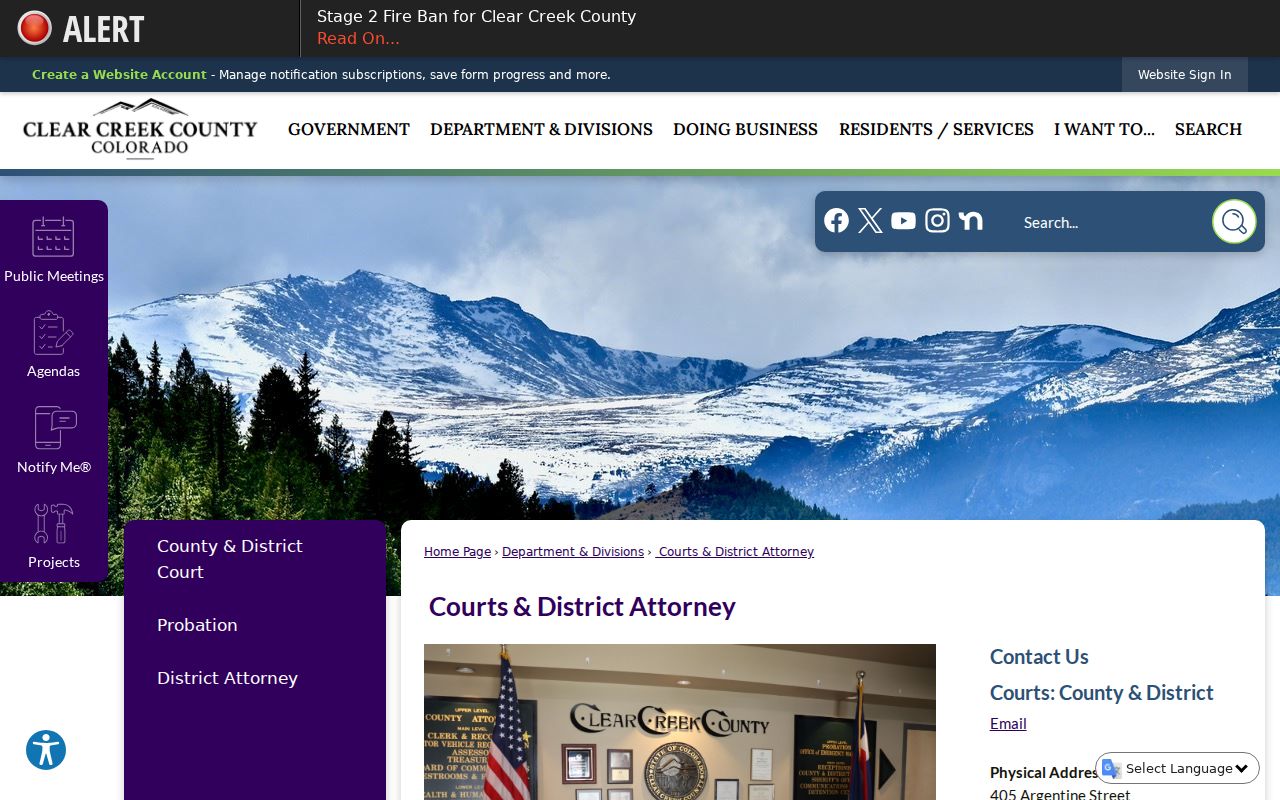 Clear Creek County court records courts and district attorney page