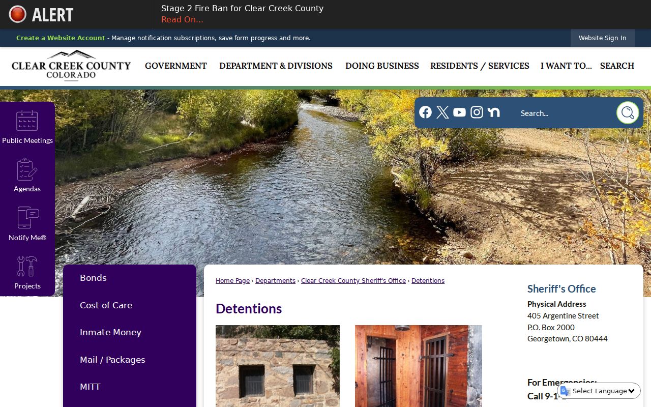 Clear Creek County inmate records detentions page