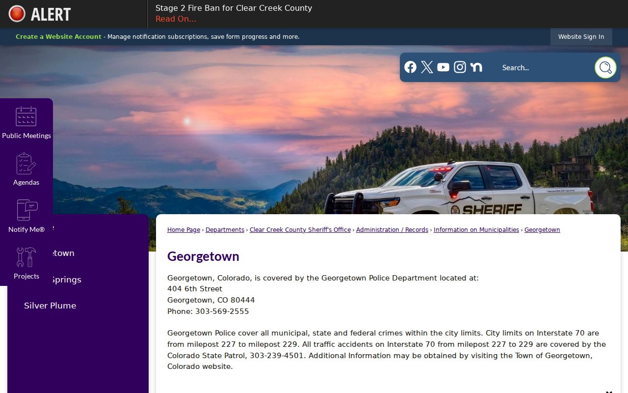 Clear Creek County traffic court records Georgetown law enforcement
